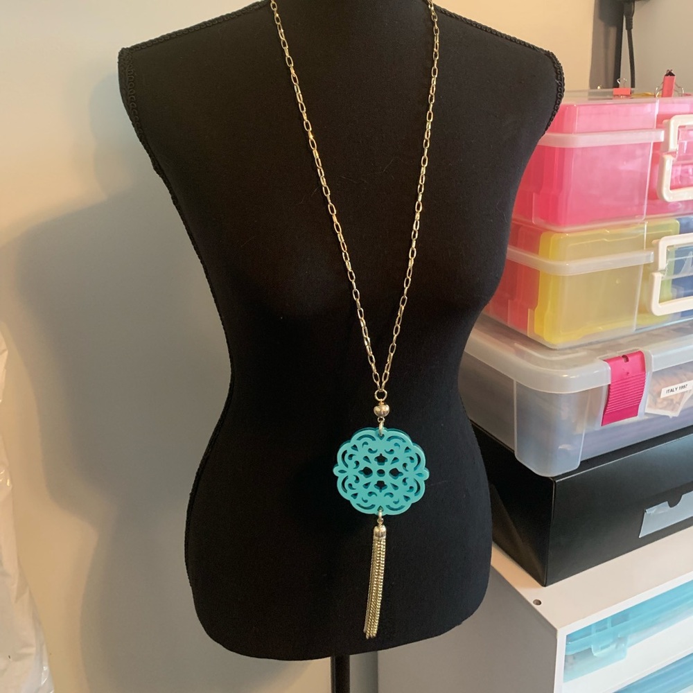 Turquoise mandala on goldtone chain